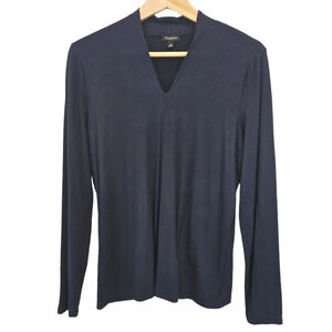 Talbots Shirt Long Sleeve Stretchy VNeck Navy Women's Medium